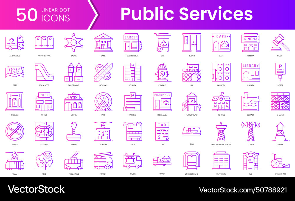 Set of public services icons gradient style icon vector image