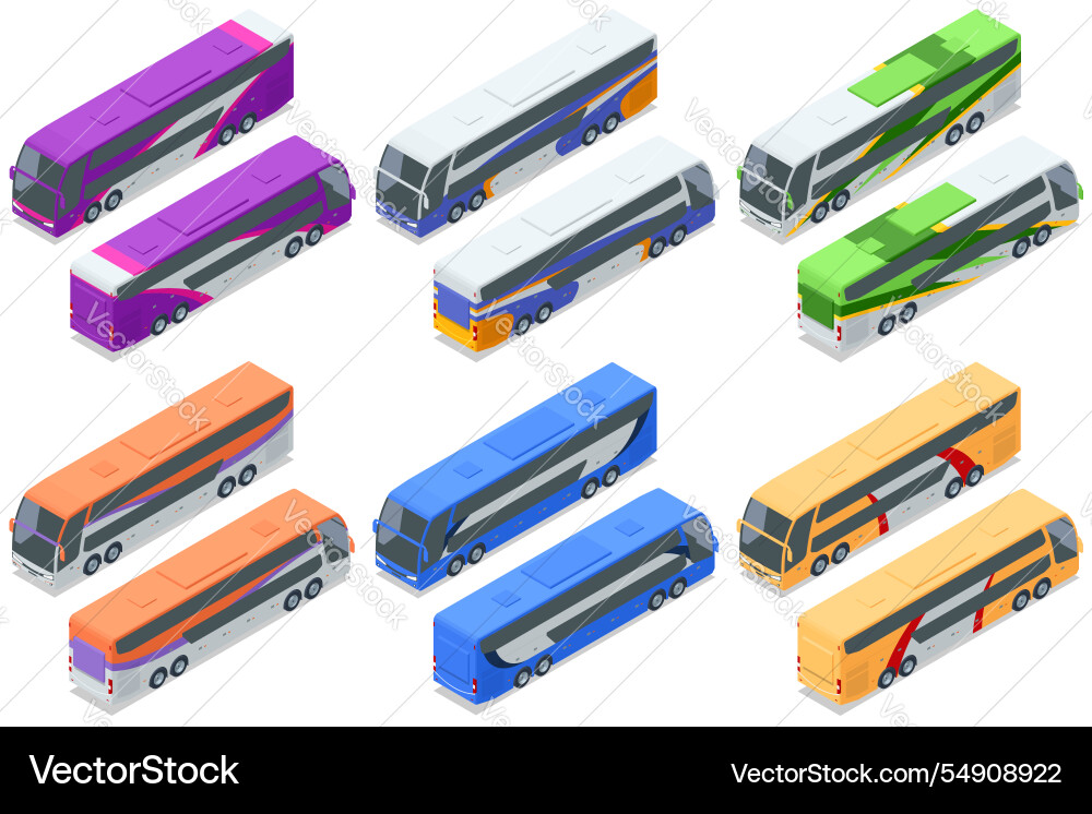 Double-decker buses in multiple colors isometric Vector Image