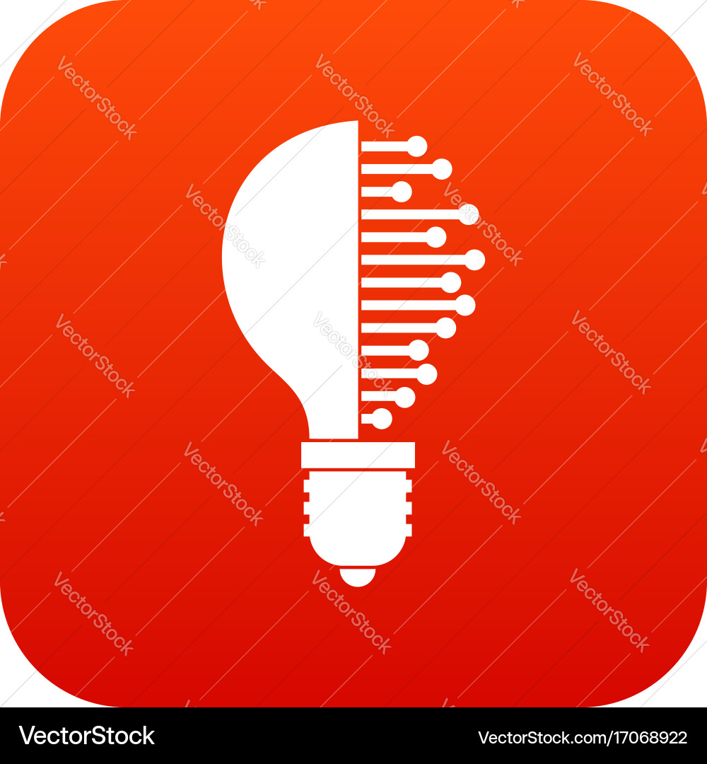 Lightbulb with microcircuit icon digital red vector image