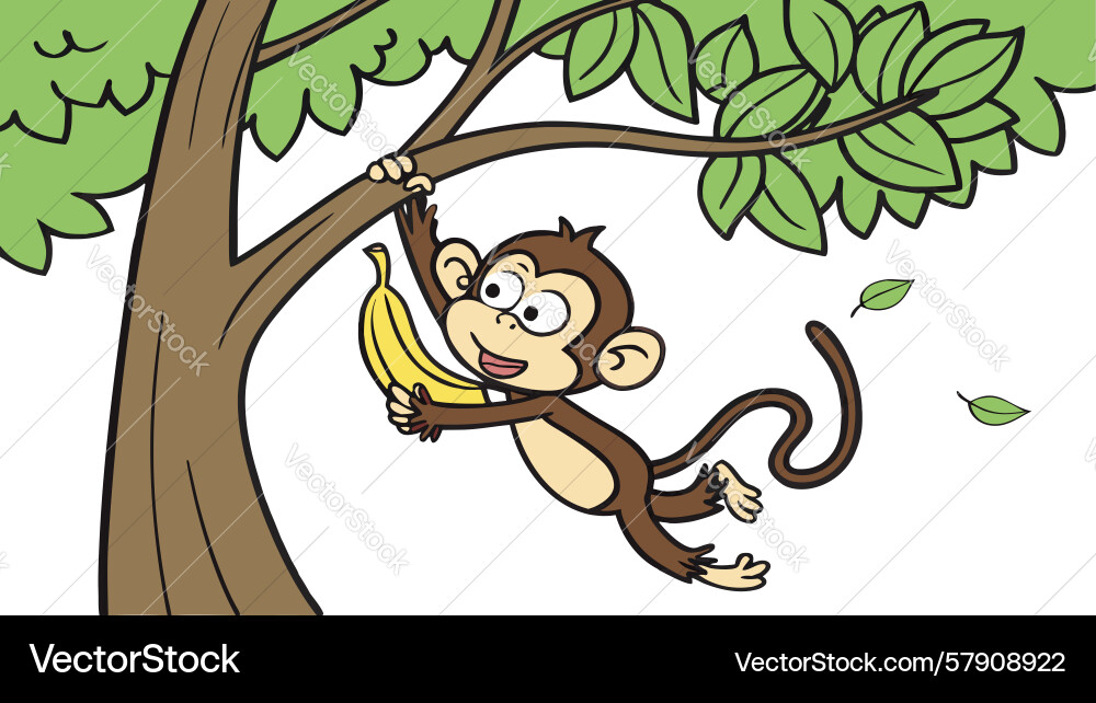 Monkey swinging from a tree with banana Vector Image