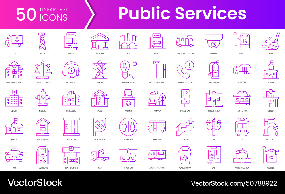 Set of public services icons gradient style icon vector image