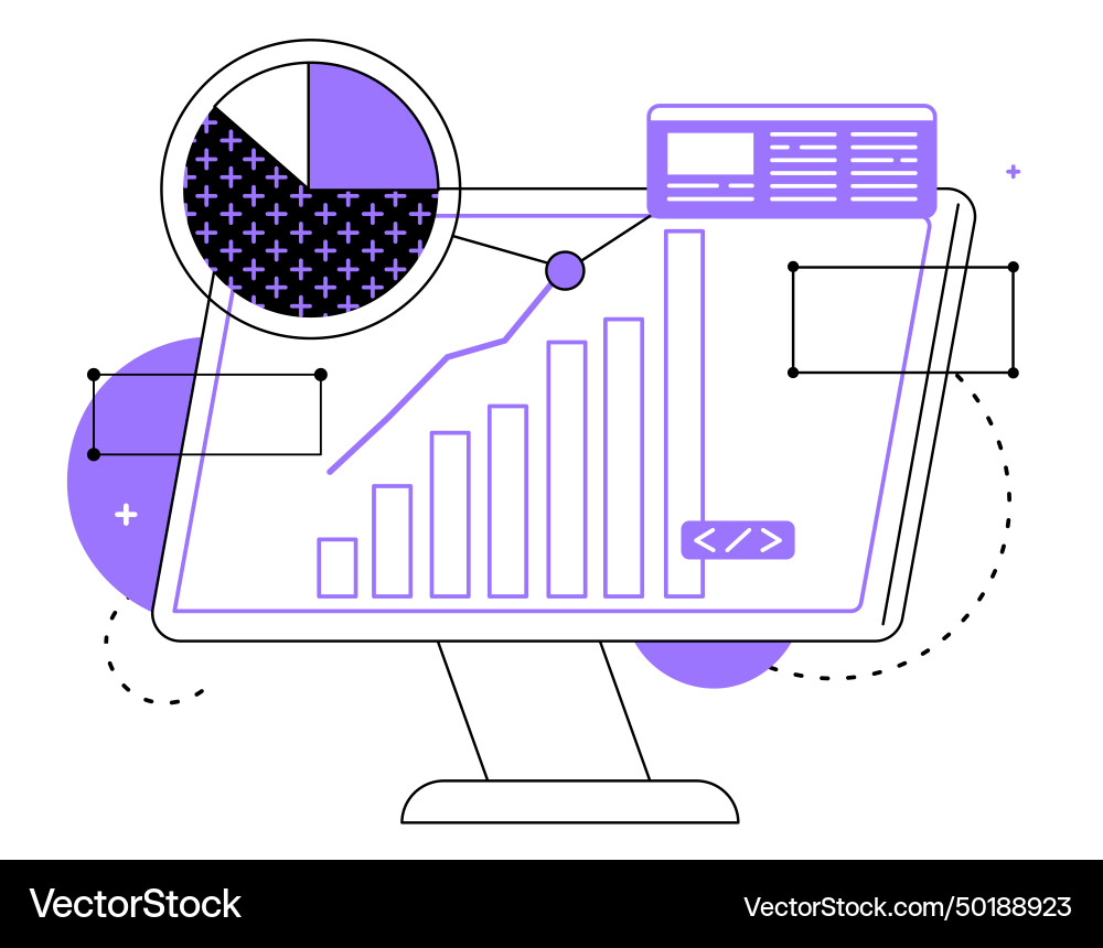 Computer monitor data and graphs Royalty Free Vector Image