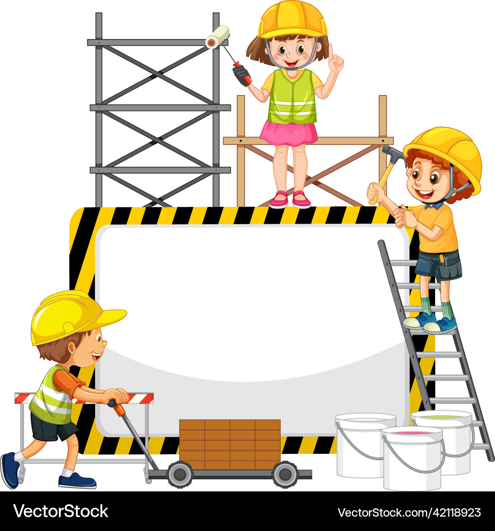 Empty banner with construction objects vector image