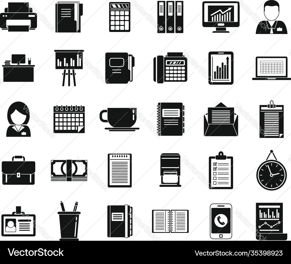 Office manager time icons set simple style vector image