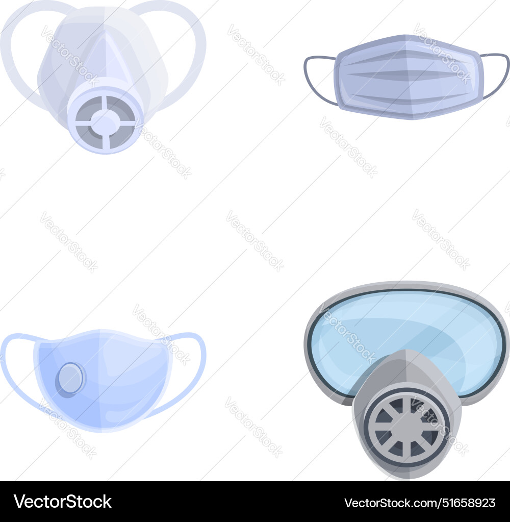 Protection mask icons set cartoon virus Royalty Free Vector