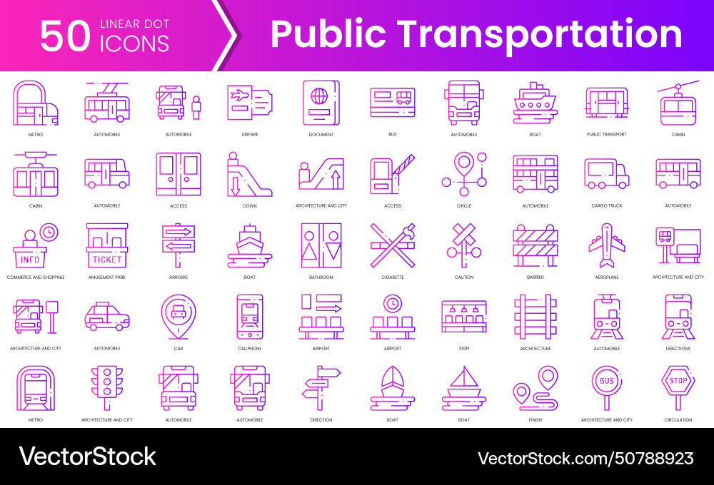 Set of public transportation icons gradient style vector image