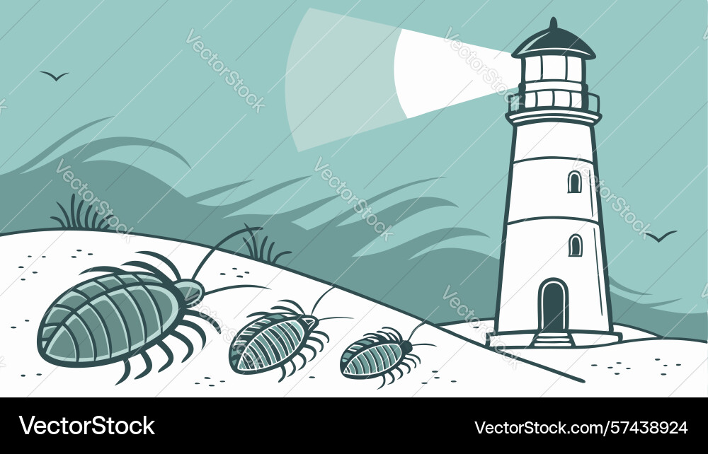 Lighthouse with beaming light and isopods design Vector Image