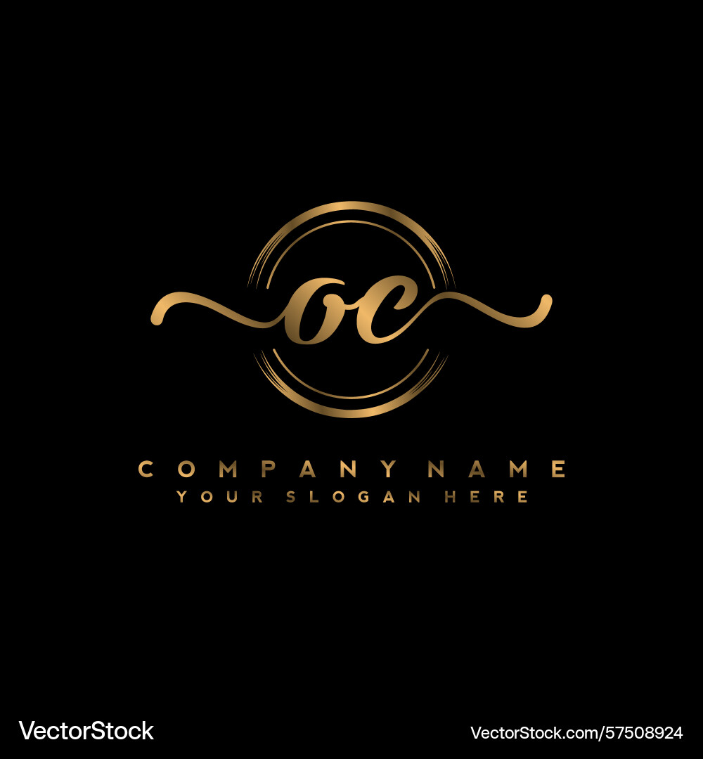 Oc initial handwriting logo with circular wave Oc initial handwriting logo with circular wave Vector Image