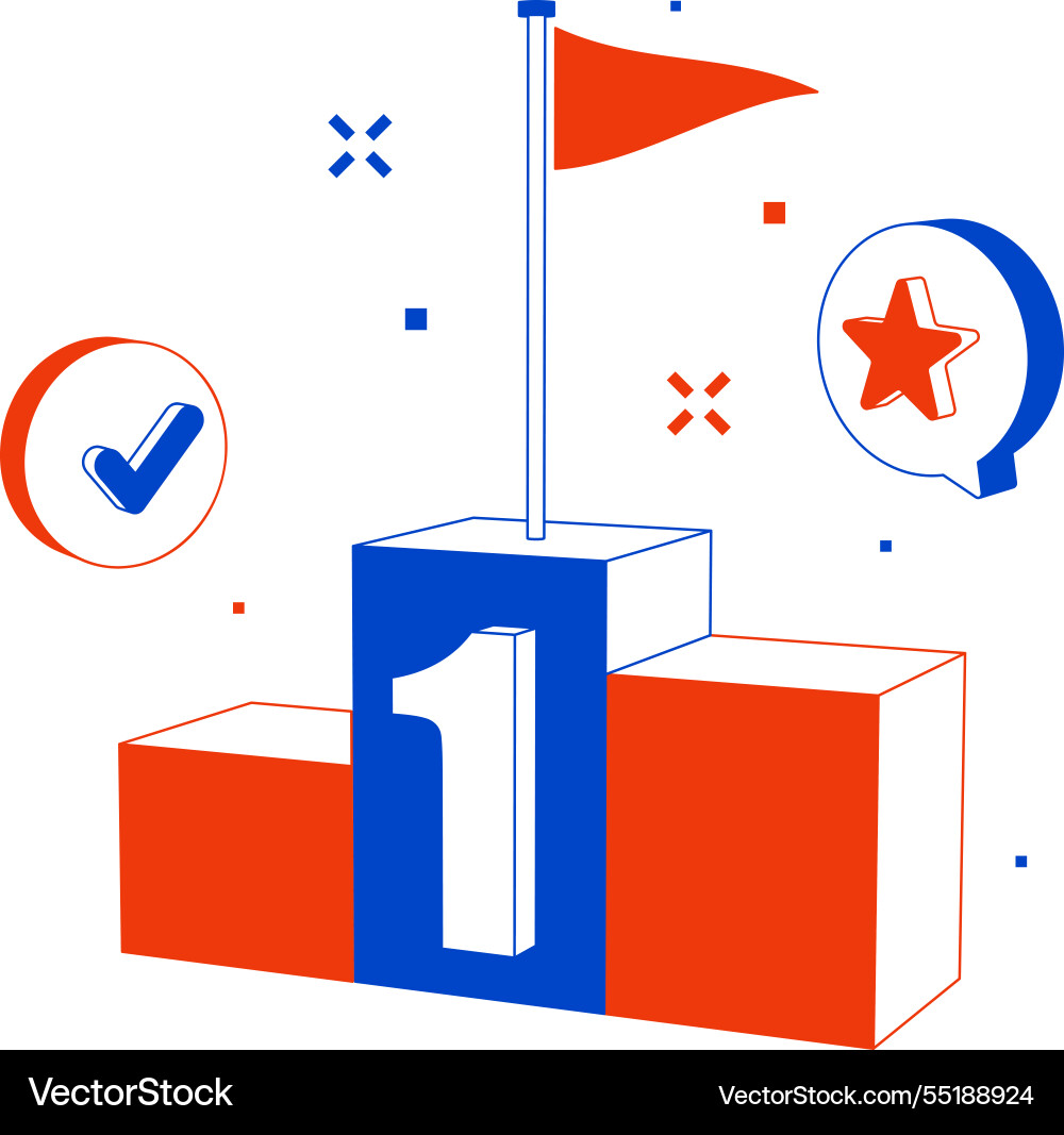 Podium with flag on the first-place platform Podium with flag on the first-place platform vector image