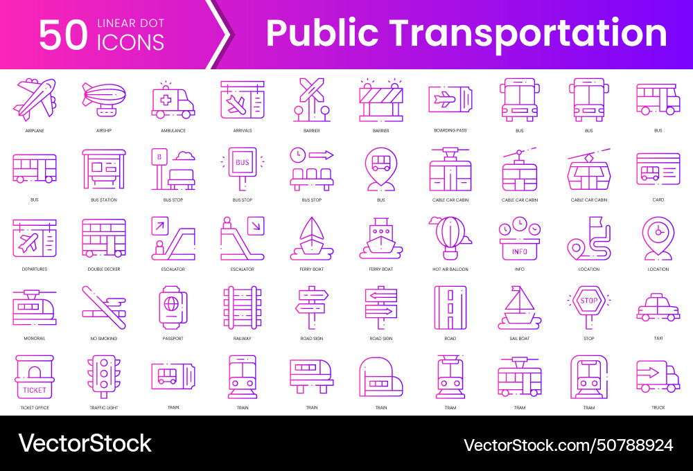 Set of public transportation icons gradient style Set of public transportation icons gradient style vector image