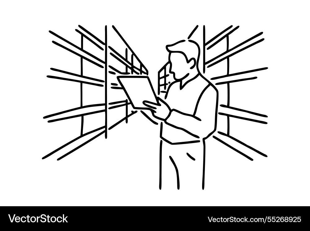 A man focused on using tablet while standing A man focused on using tablet while standing Vector Image