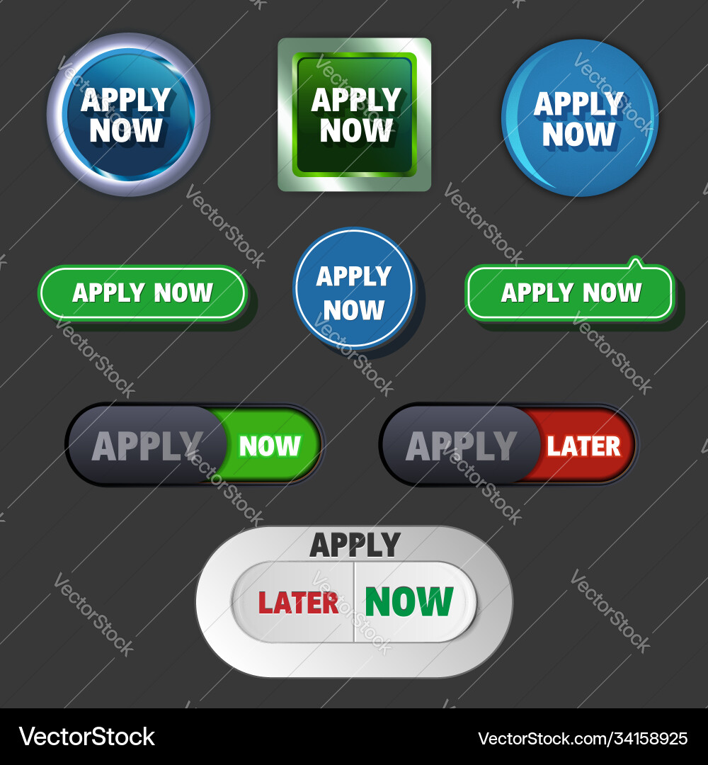 Apply now buttons in different styles Apply now buttons in different styles vector image