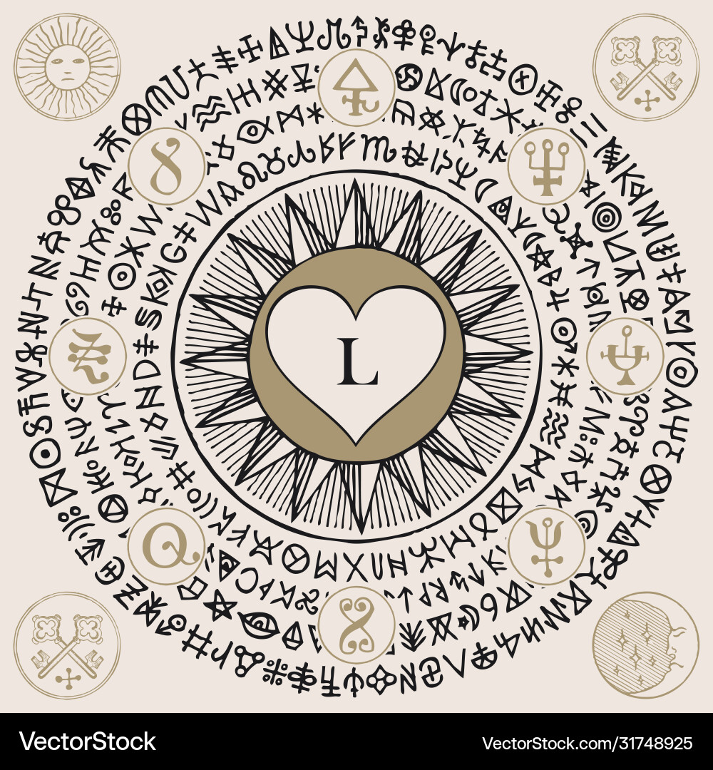 Banner with a heart and an old magic symbols Banner with a heart and an old magic symbols vector image
