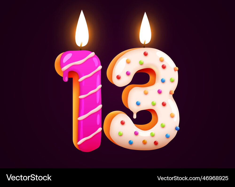 Birthday cake font number 13 with candle one year Birthday cake font number 13 with candle one year vector image