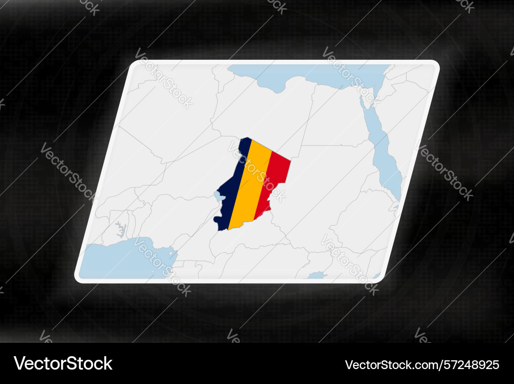 Chad highlighted in flag colors on geographic map Chad highlighted in flag colors on geographic map Vector Image