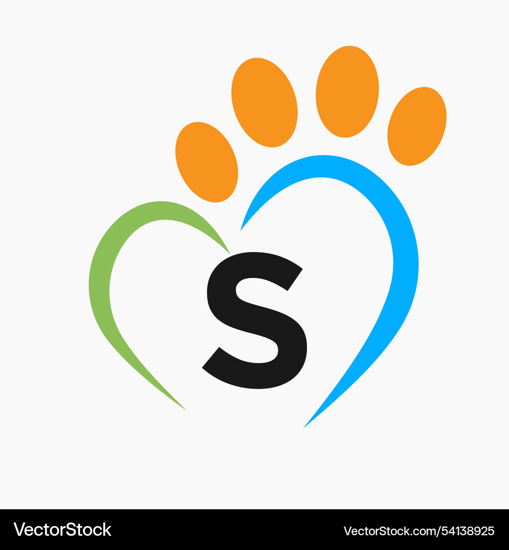 Letter s pet logo design concept with paw Letter s pet logo design concept with paw vector image