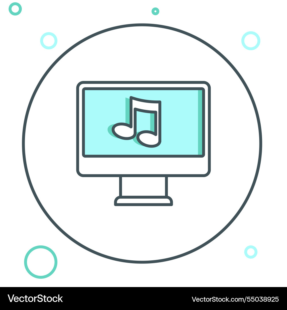 Line computer with music note symbol on screen Line computer with music note symbol on screen vector image