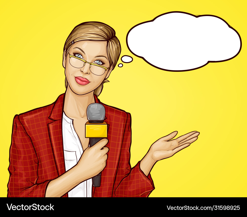 Pop Art weibliche TV Reporter Sendungen live Pop Art weibliche TV Reporter Sendungen live vektorbild