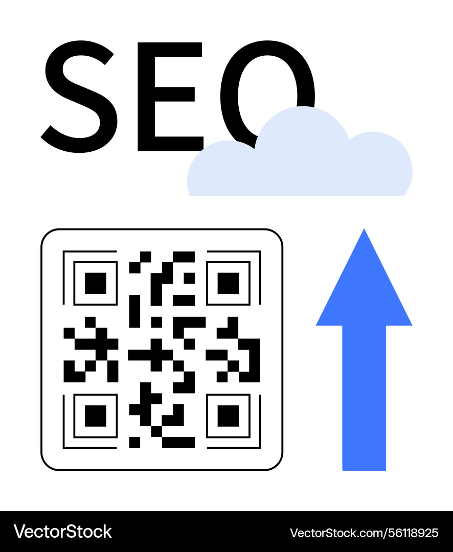 Seo concept with qr code cloud and upward arrow Seo concept with qr code cloud and upward arrow vector image