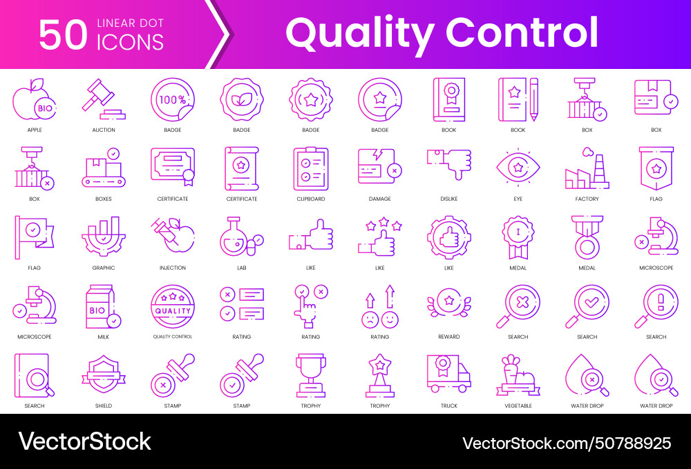 Set of quality control icons gradient style icon Set of quality control icons gradient style icon vector image