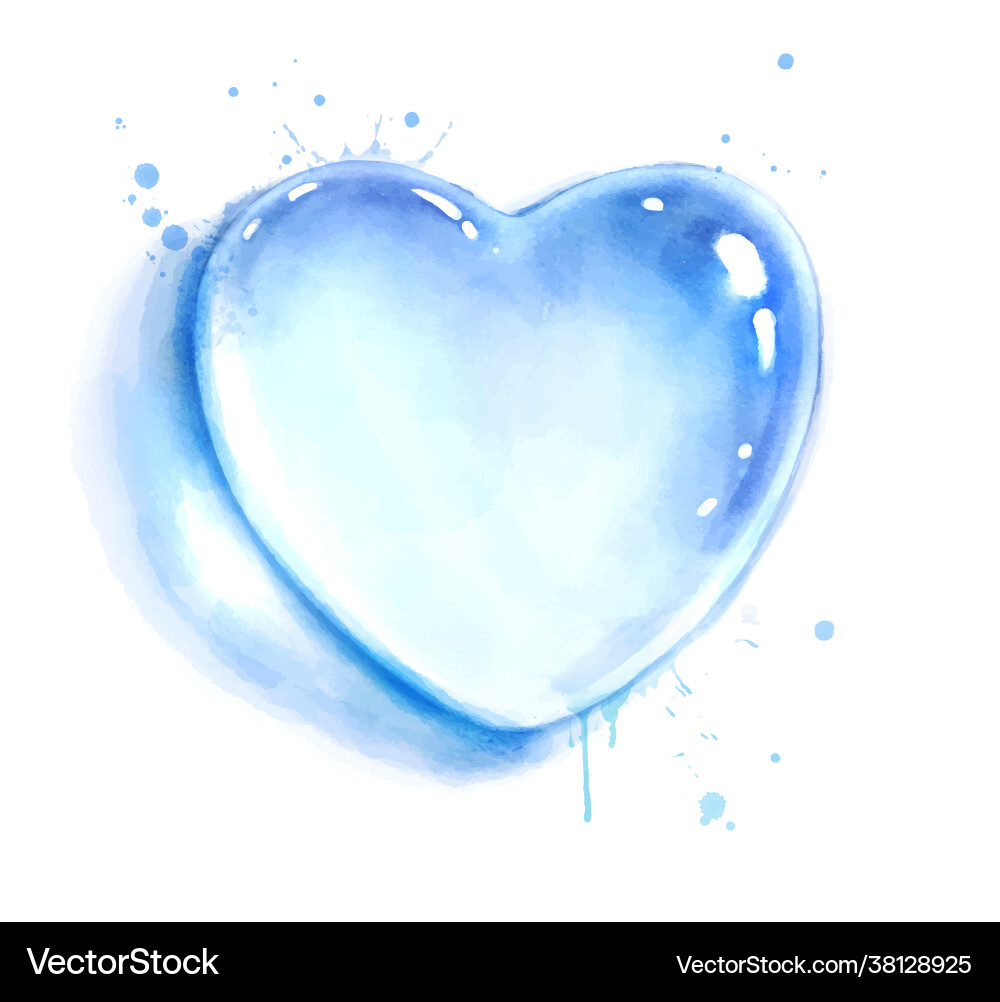 Watercolor heart shape water drop vector image