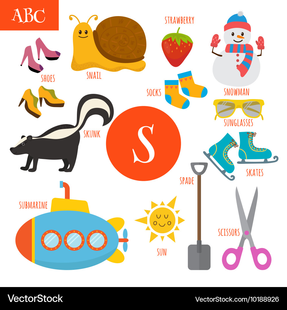 Alphabet S with Submarine & Sun Vector Image