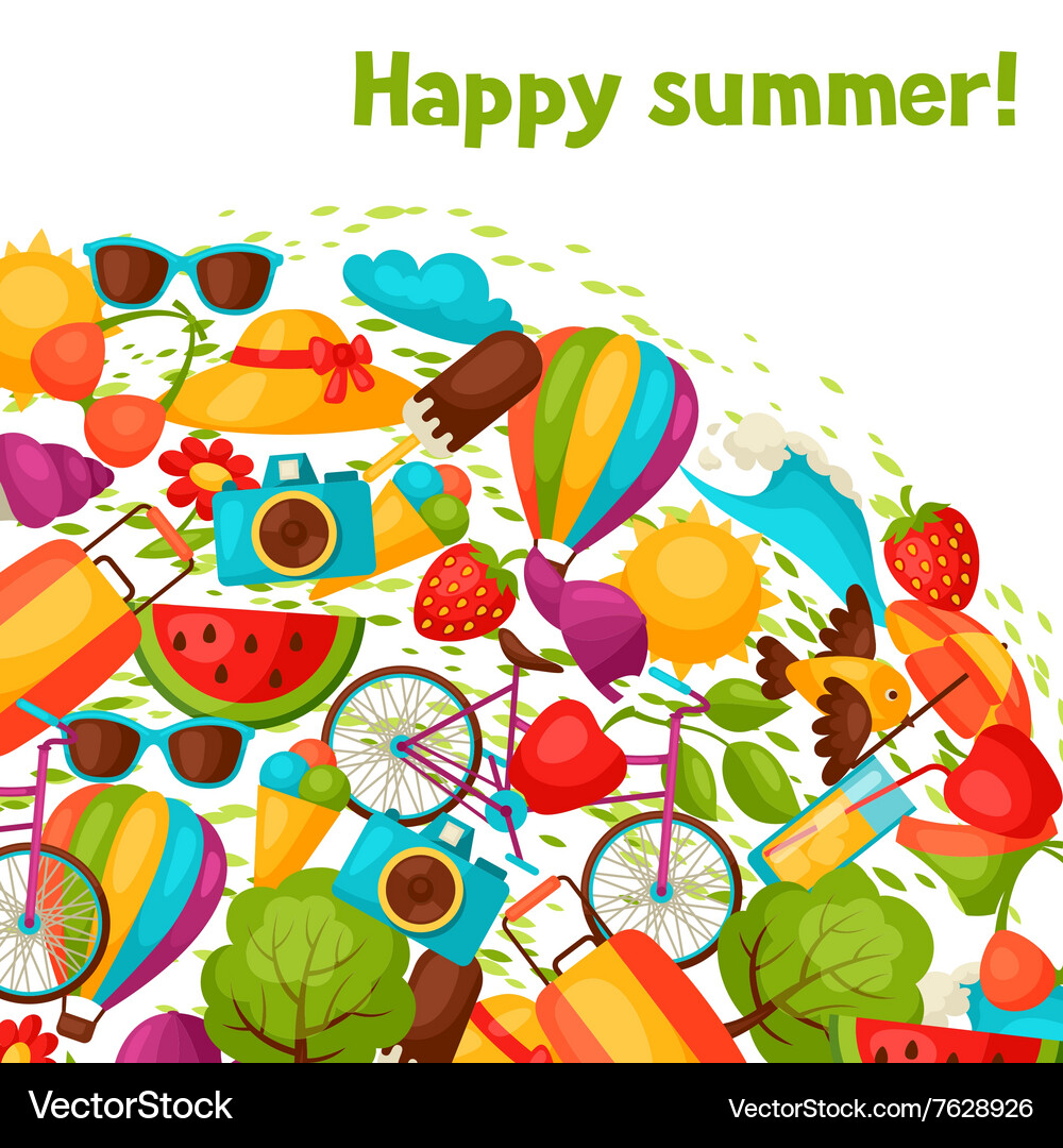 Background with stylized summer objects design Vector Image