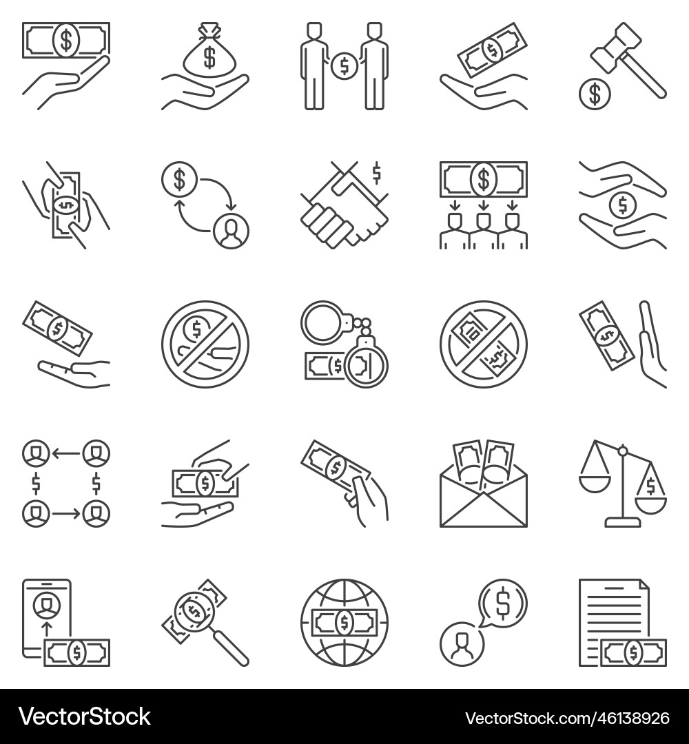 Corruption outline icons set - bribery concept vector image