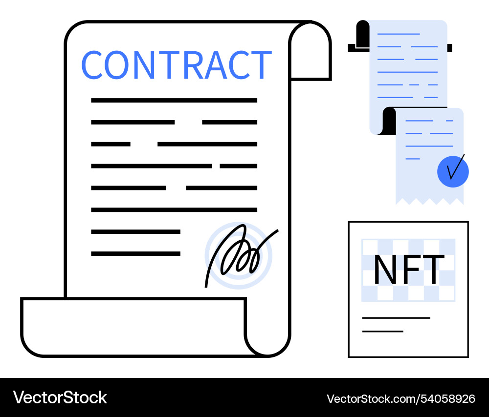 Digital smart contract with signed scroll and nft vector image