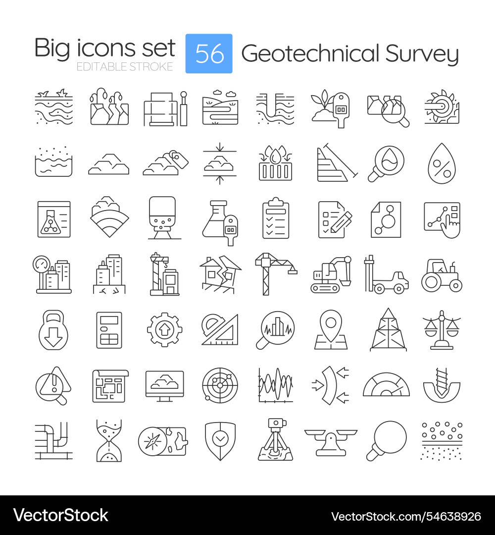 Geotechnical survey linear icons set Geotechnical survey linear icons set vector image
