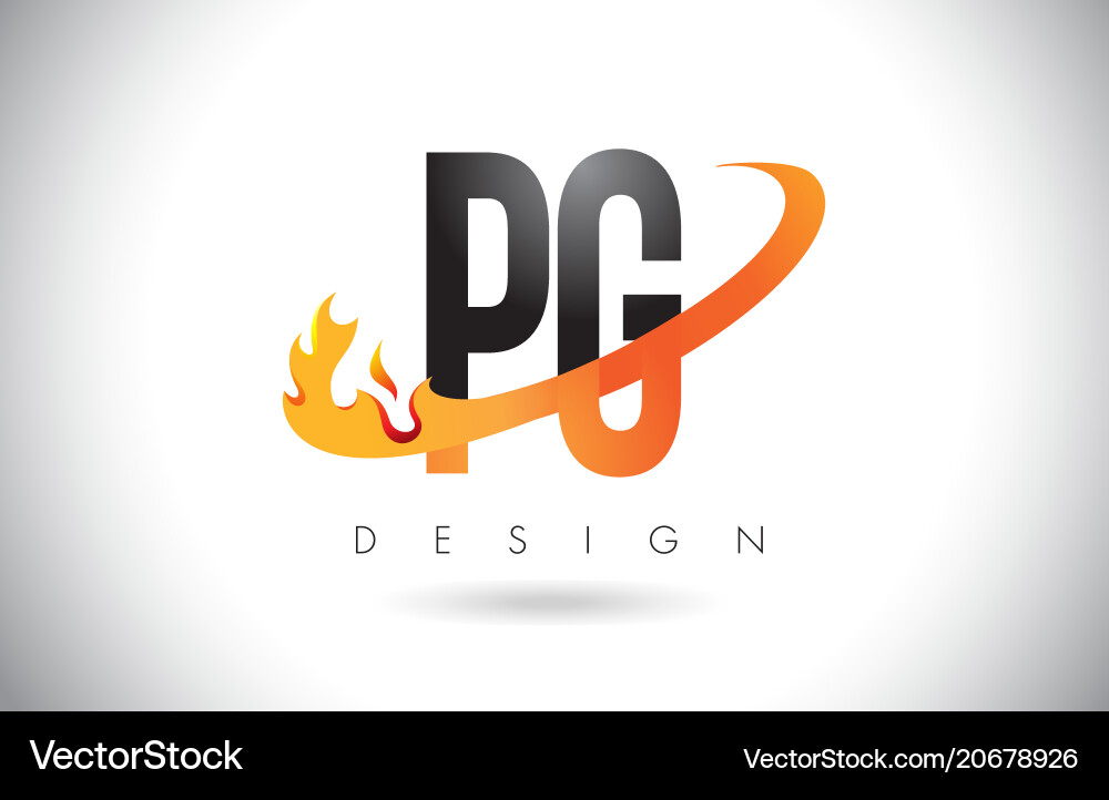 PG Letter Logo with Fire Flames Vector Image