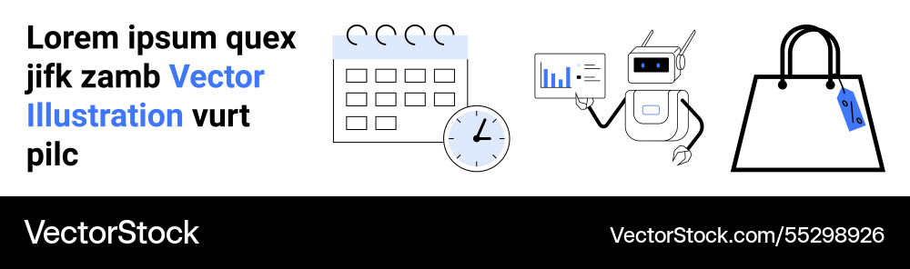 Robot analyzing data chart near calendar clock Vector Image