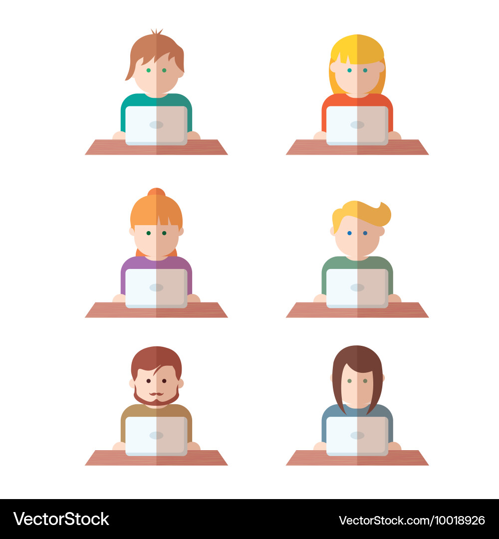 Set of people with computer icons avatar Vector Image