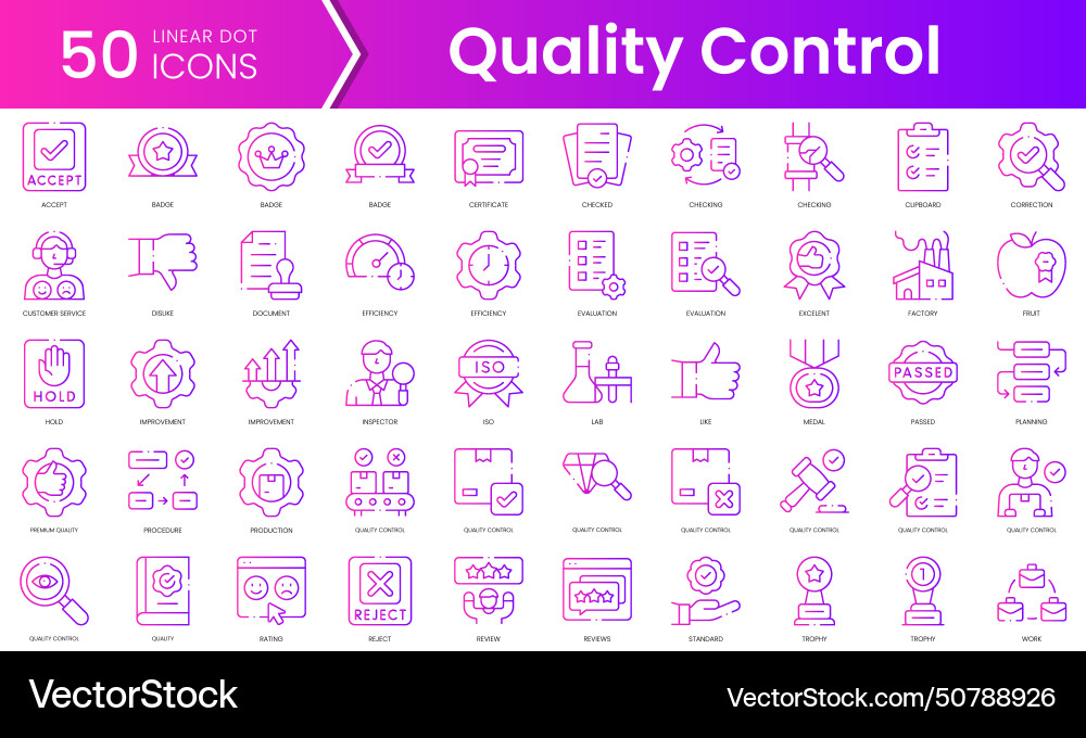Set of quality control icons gradient style icon Vector Image