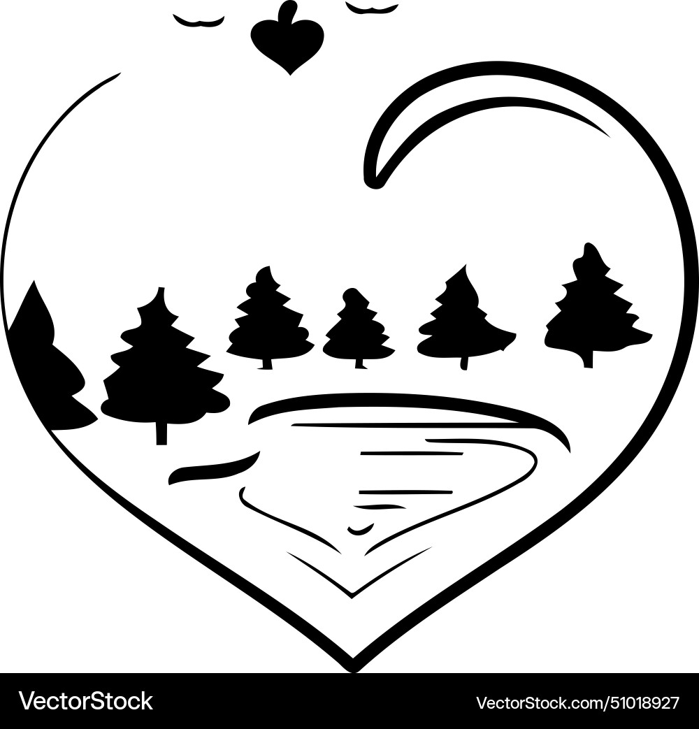 Heart shape with forest and river in flat style Vector Image