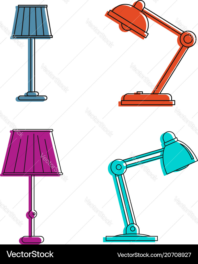 Lamp icon set color outline style Lamp icon set color outline style vector image