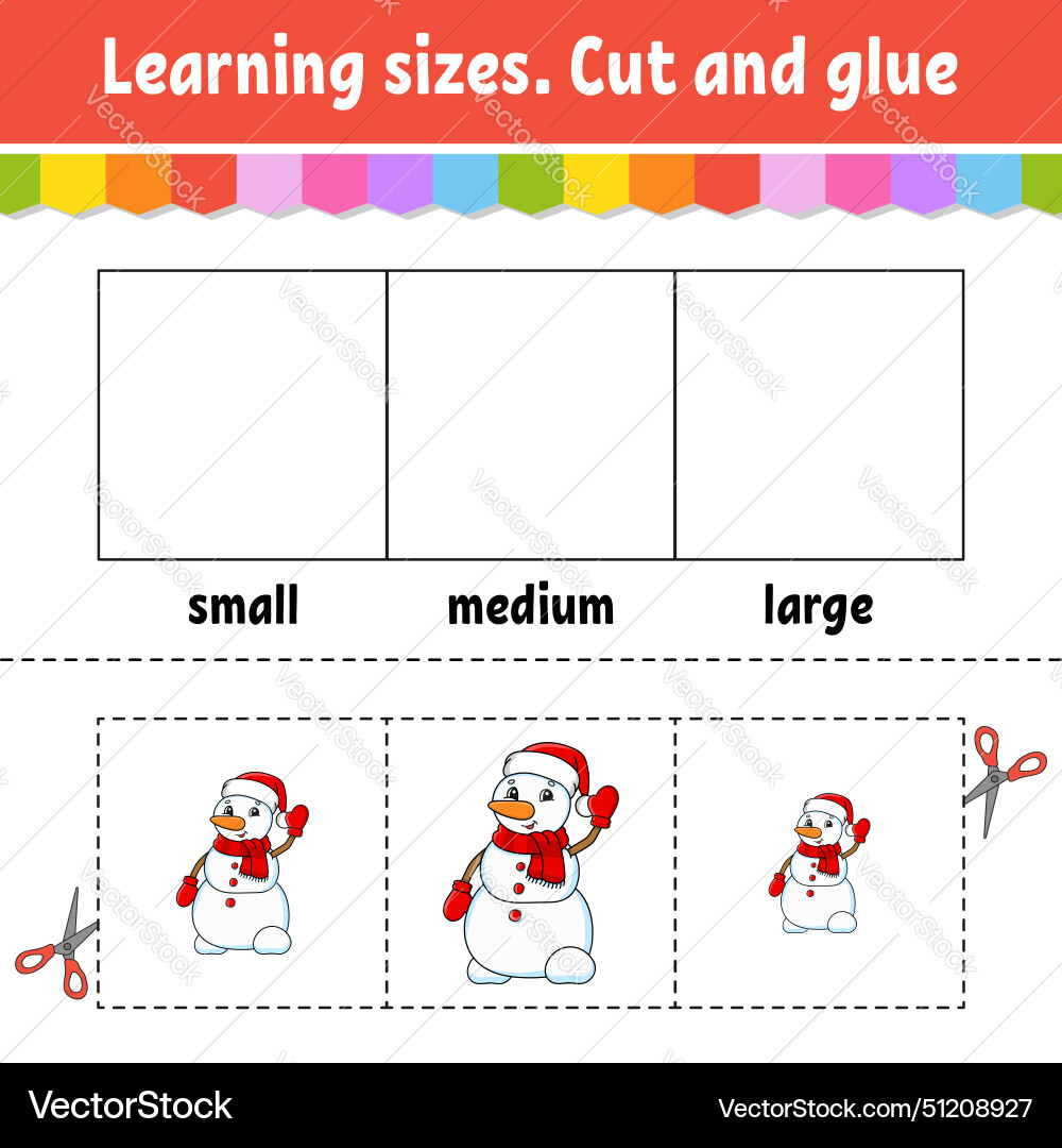 Learning sizes cut and glue easy level color Learning sizes cut and glue easy level color vector image