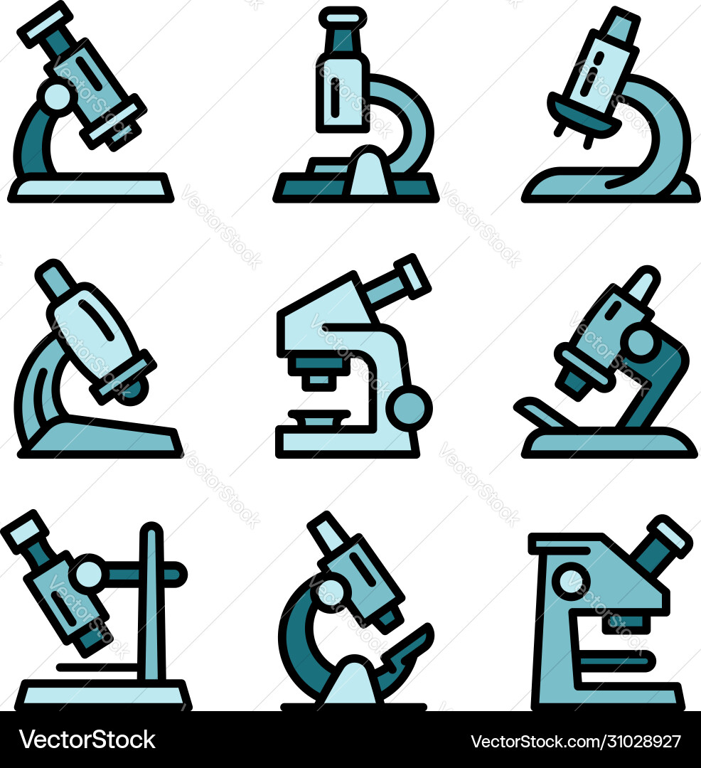 Microscope icons set outline style Microscope icons set outline style vector image