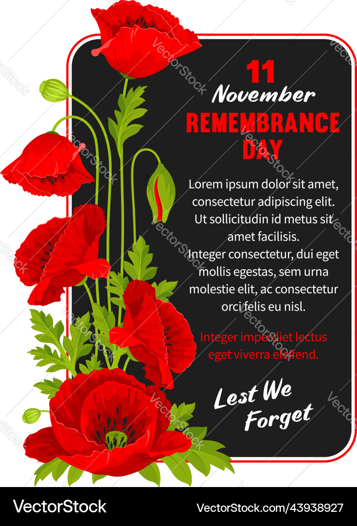 Remembrance Day Poppy Card – Royalty-Free Vector | VectorStock