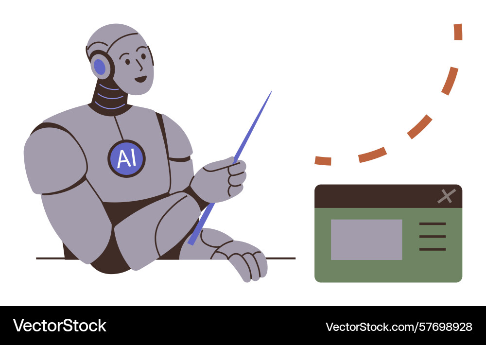 Ai robot presenting digital interface with pointer Ai robot presenting digital interface with pointer vector image