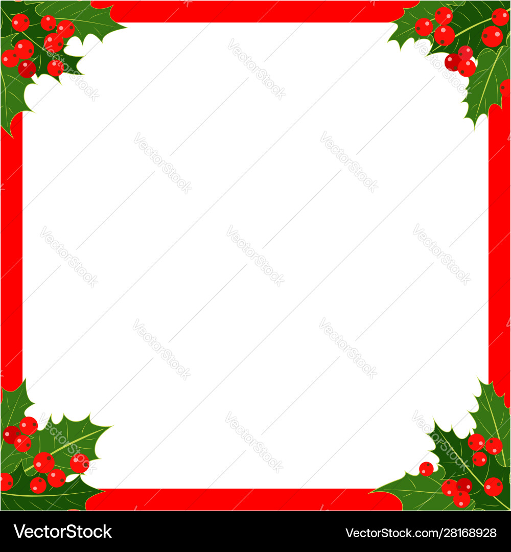 Christmas card red frame with holly vector image