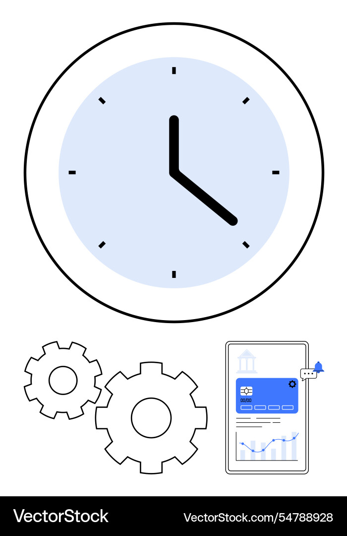 Clock with gears and smartphone representing time Clock with gears and smartphone representing time vector image