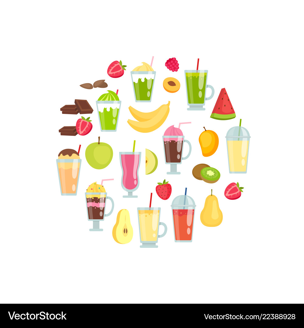 Flat smoothie elements in circle shape Flat smoothie elements in circle shape vector image