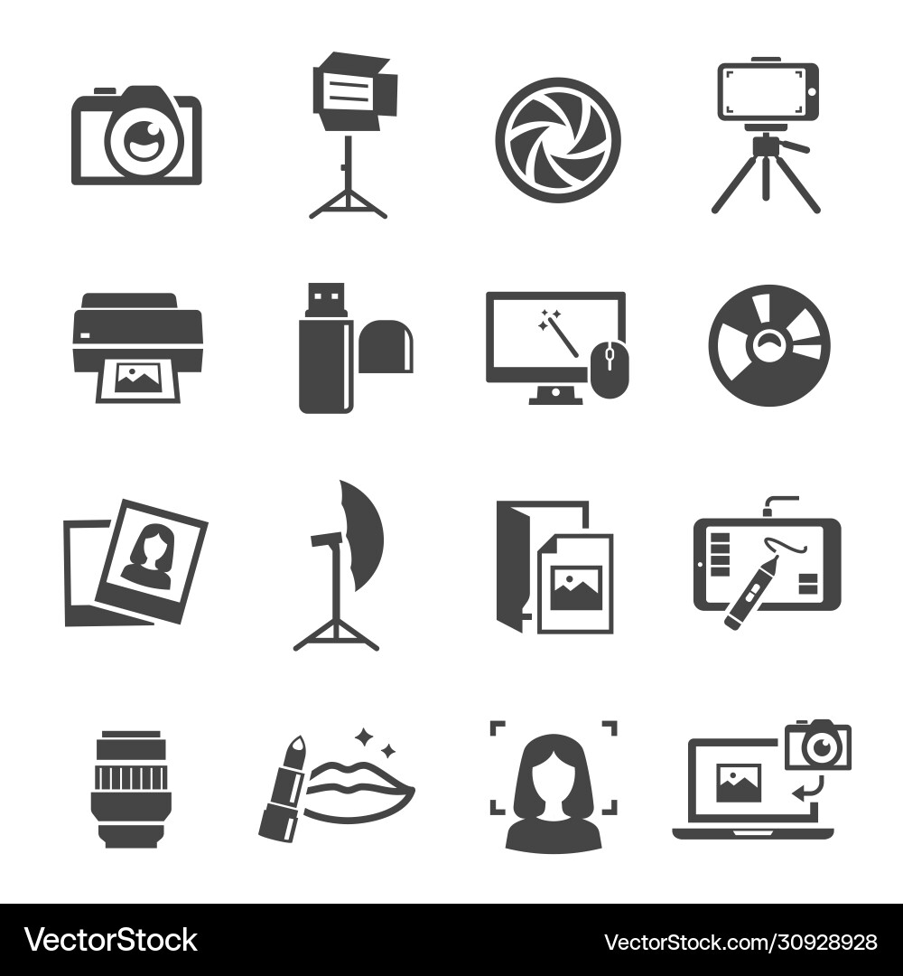 Photo studio icon set professional photographic Photo studio icon set professional photographic vector image