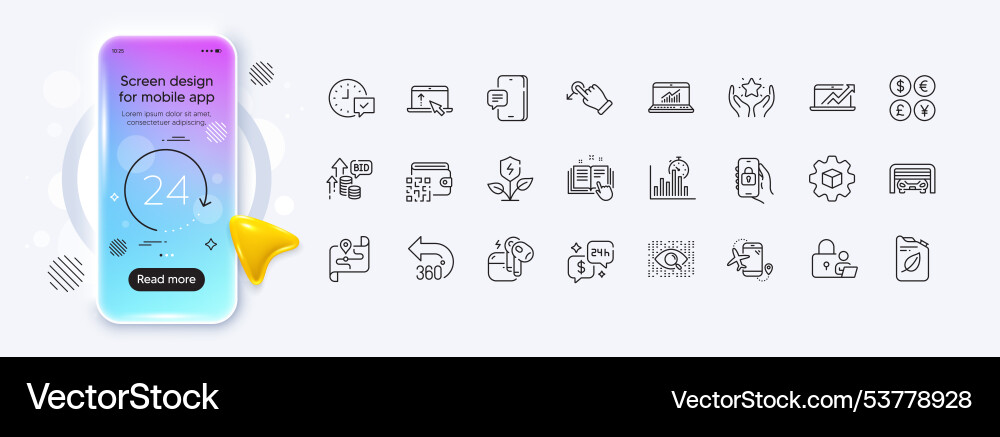Report timer phone message and qr code line icons Report timer phone message and qr code line icons vector image