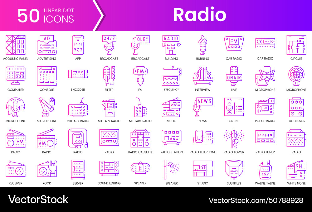 Set of radio icons gradient style icon bundle Set of radio icons gradient style icon bundle vector image
