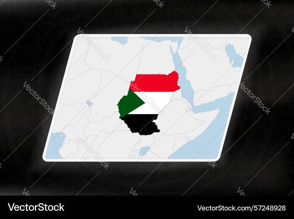 Sudan highlighted in flag colors on geographic map Sudan highlighted in flag colors on geographic map vector image
