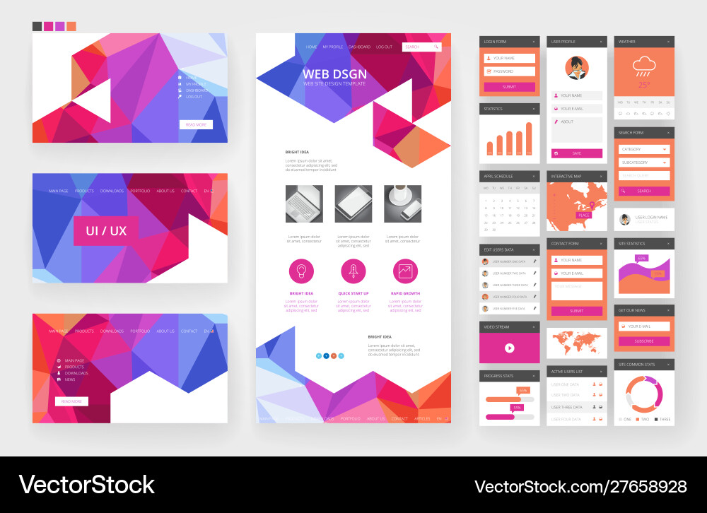 Website design template and interface elements vector image