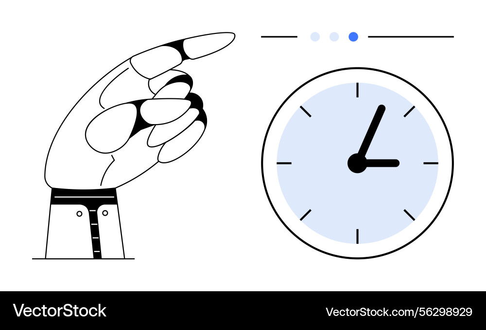 Hand pointing towards analog clock with progress Hand pointing towards analog clock with progress vector image
