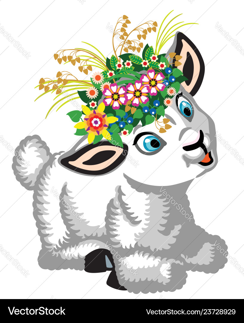 Lamb wearing a wreath of flowers Vector Image